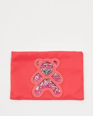 Prada Red Nylon Teddy Bear Zip Pouch