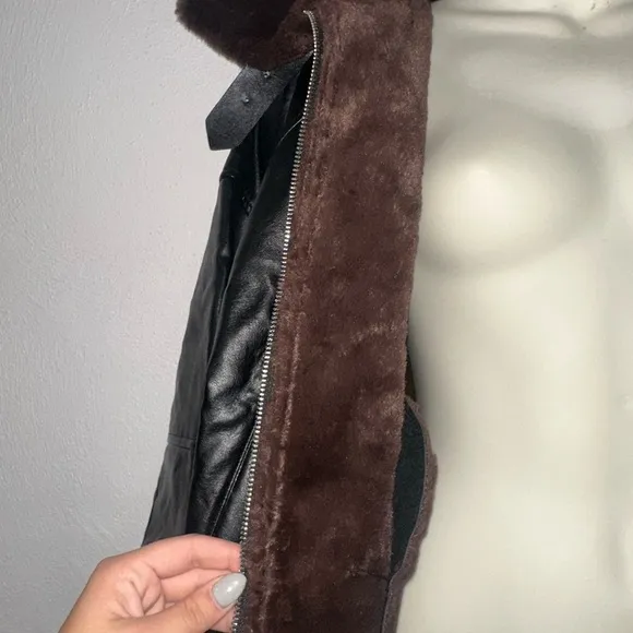Pretty Little Thing Faux Fur &amp; Leather Cropped Jacket Size 12 NWT