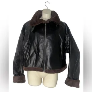 Pretty Little Thing Faux Fur &amp; Leather Cropped Jacket Size 12 NWT