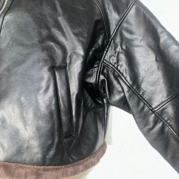Pretty Little Thing Faux Fur &amp; Leather Cropped Jacket Size 12 NWT