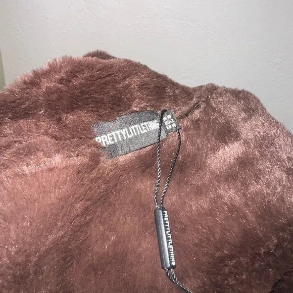 Pretty Little Thing Faux Fur &amp; Leather Cropped Jacket Size 12 NWT