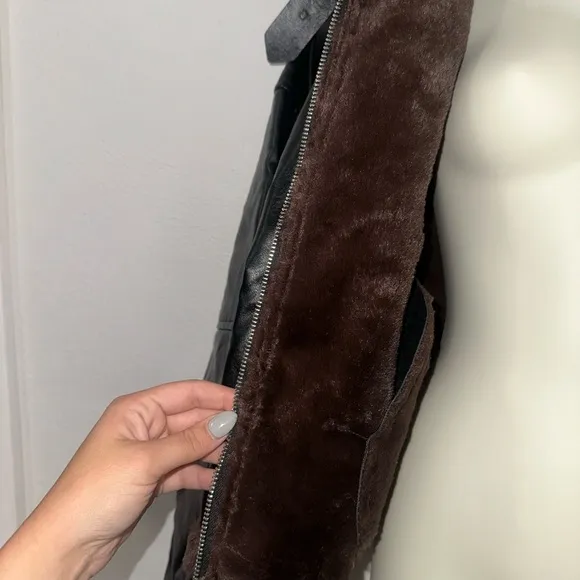Pretty Little Thing Faux Fur &amp; Leather Cropped Jacket Size 12 NWT