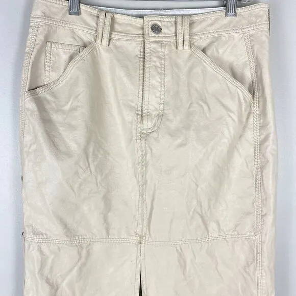 RTR ALC Alden Vegan Leather Carpenter Skirt Ivory Midi Sz 8 Minimalist DAMAGED