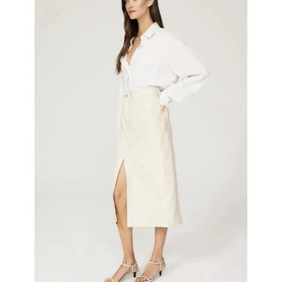 RTR ALC Alden Vegan Leather Carpenter Skirt Ivory Midi Sz 8 Minimalist DAMAGED