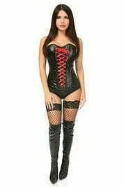 Sexy Wet Look Faux Leather Lace-Up Over Bust Corset