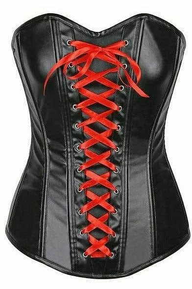 Sexy Wet Look Faux Leather Lace-Up Over Bust Corset
