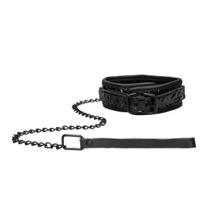 Shots Black Leather Luxury Collar with Leash and Buckles