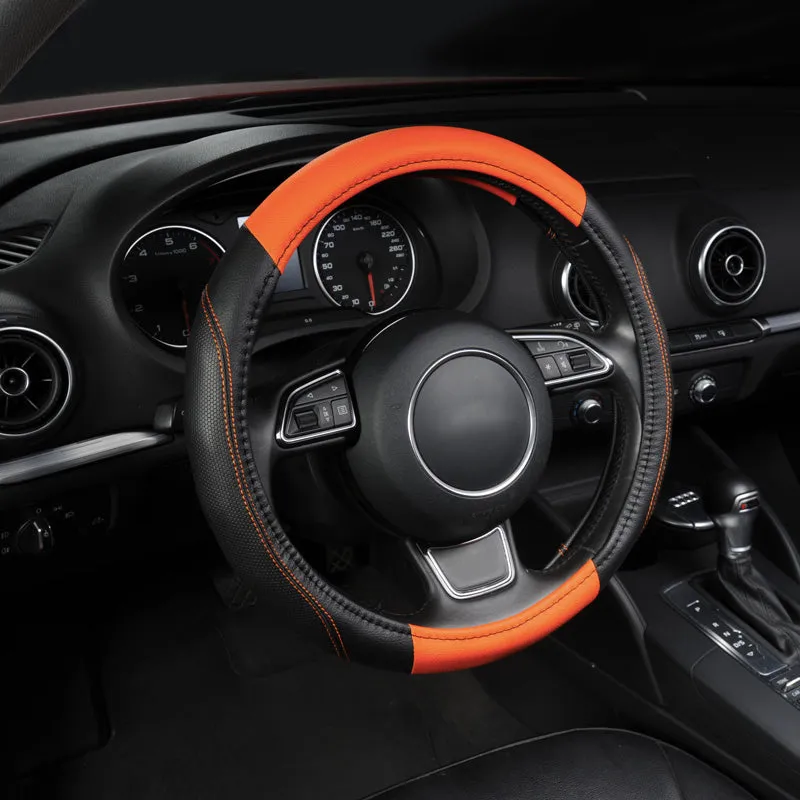 Sports Style Pu Leather Car Steering Wheel Cover - Black,Orange