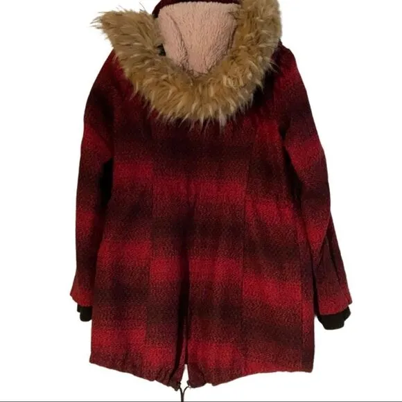Steve Madden Red Stripe Hooded Faux Fur