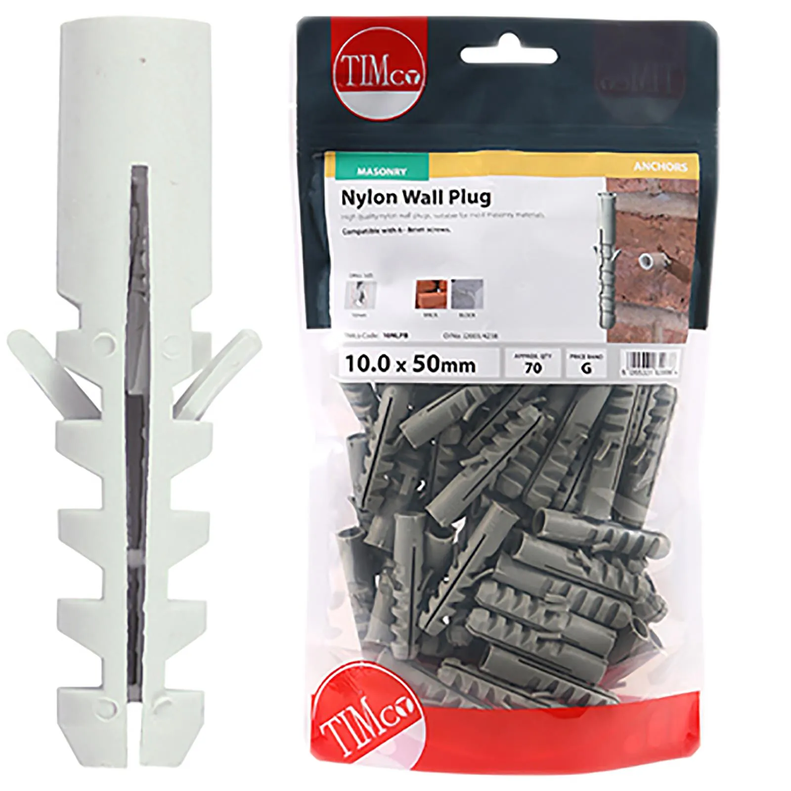 TIMCO Nylon Wall Plug for Coach Screws into Masonry TIMbag Anti Rotation Lug