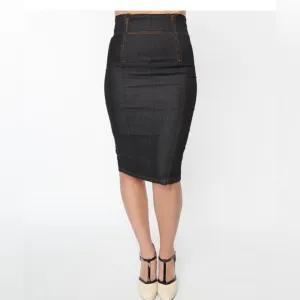 Unique Vintage | MEDIUM 1950s Black Denim Retro Zipper Detail Pencil Skirt  NEW*