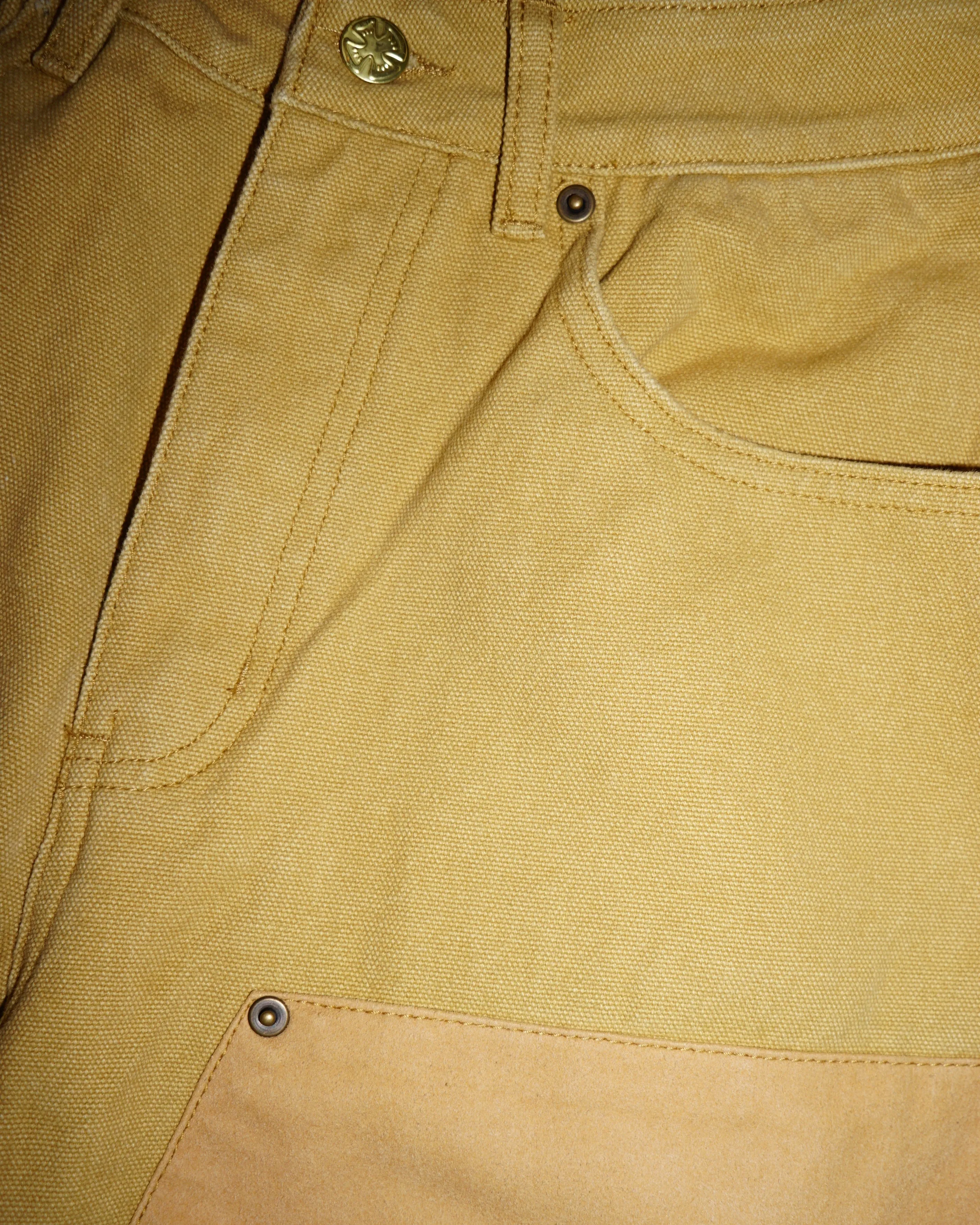 Vegan Suede Double Knee Canvas Pants Wheat Brown