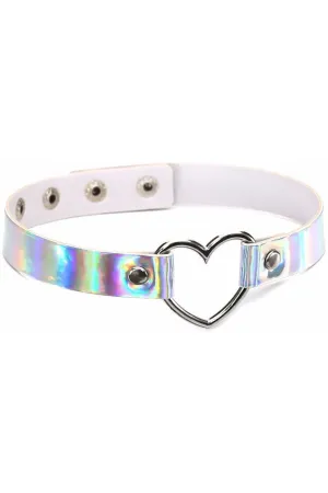 White Holographic Heart Choker