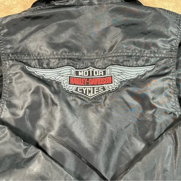 Women Harley Davidson Black Zippers‎ Moto Nylon Riding Biker Jacket Sz M