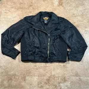 Women Harley Davidson Black Zippers‎ Moto Nylon Riding Biker Jacket Sz M