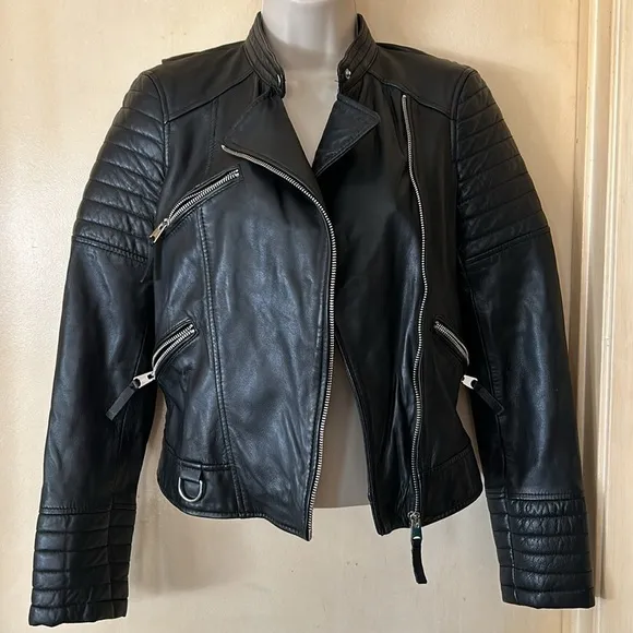 Zara trafaluc leather moto crop jacket size XS