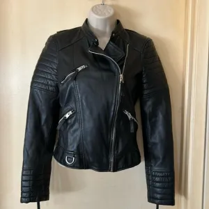Zara trafaluc leather moto crop jacket size XS