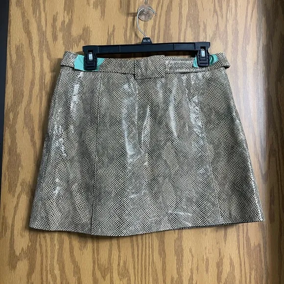 Zara Vinyl faux leather snakeskin print button down belted high waist skirt